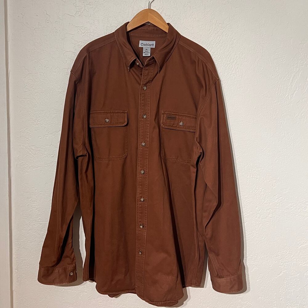 Carhartt Men’s XL Tall Brown Work Shirt Button Down Heavyweight Cotton